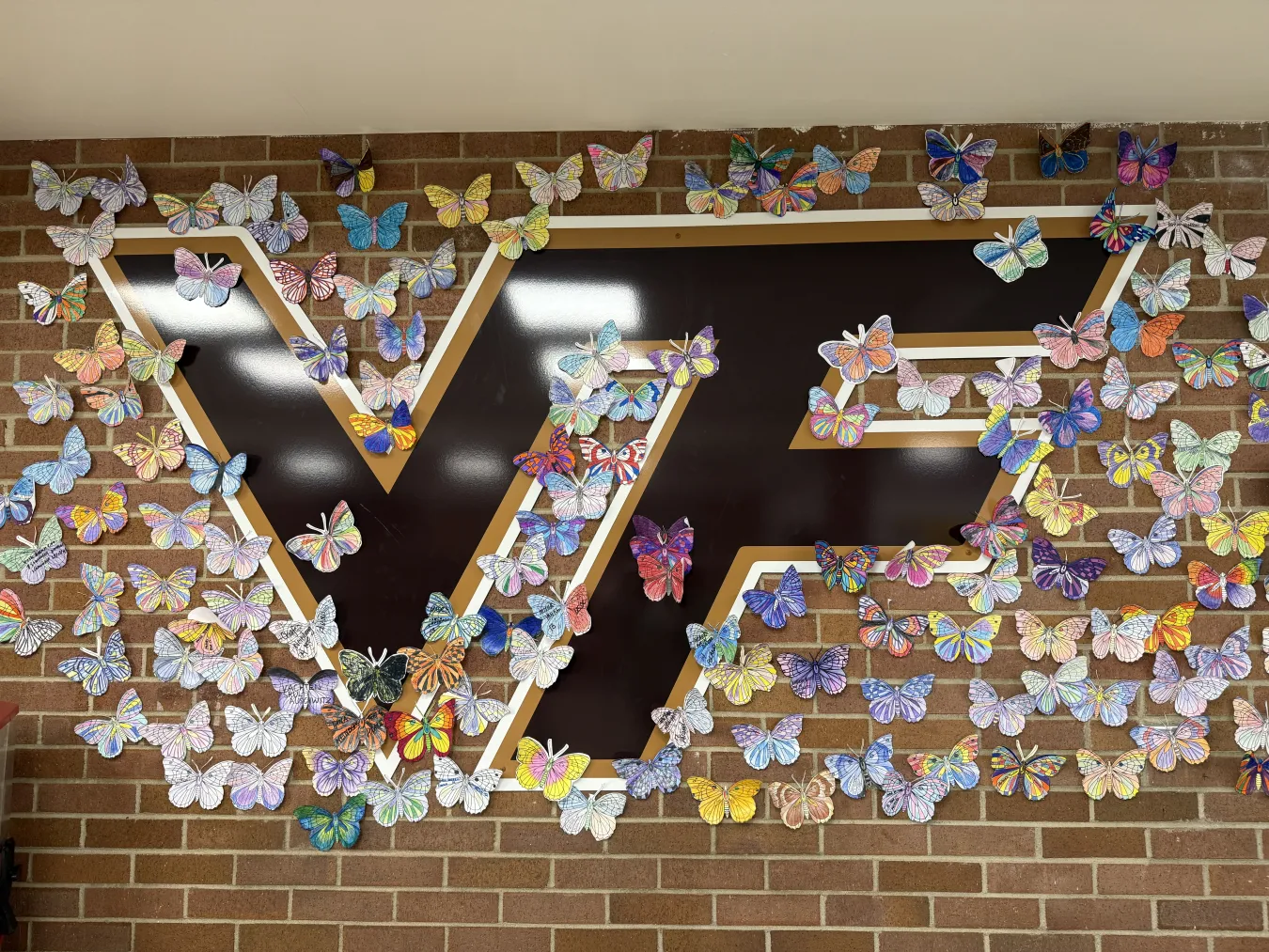 A picture of the Vallivue logo surrounded by paper butterflies