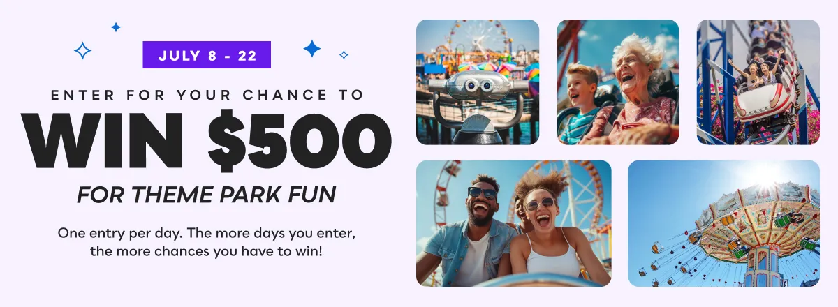 A graphic advertising a $500 theme park giveaway
