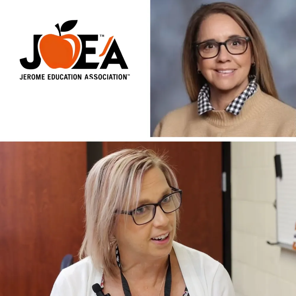 A collage featuring the Jerome Education Association logo and two photos of female educators
