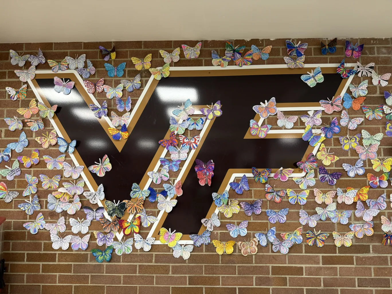 A picture of the Vallivue logo surrounded by paper butterflies