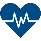 a blue icon of a heart with a heart monitor line running through it