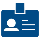 A blue icon of an ID badge