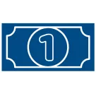 a blue icon of a $1 bill