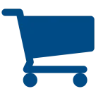 a blue icon of a shopping cart