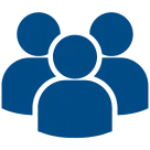a blue icon of the profile of three people
