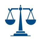 Scales of justice icon in blue. 