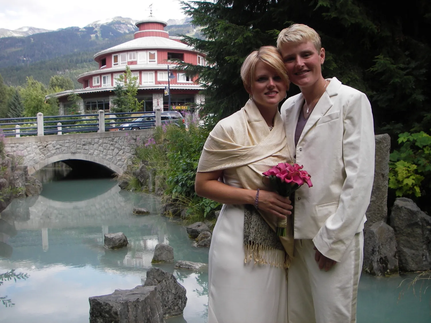 Two young women on their wedding day