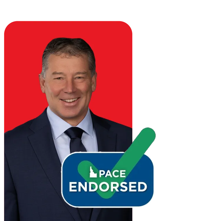 man with red background