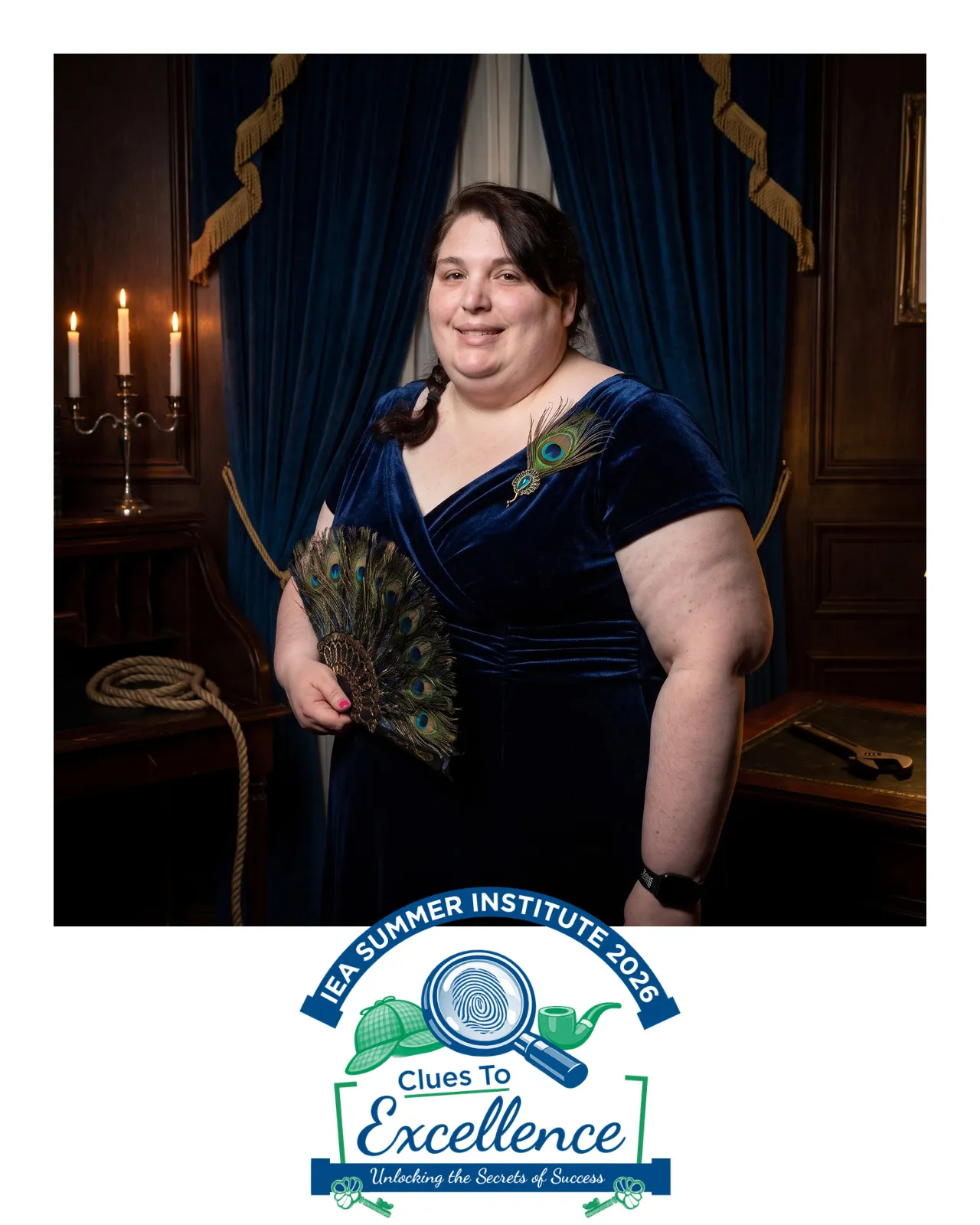 An AI-enhanced photo of a woman in a blue velvet dress