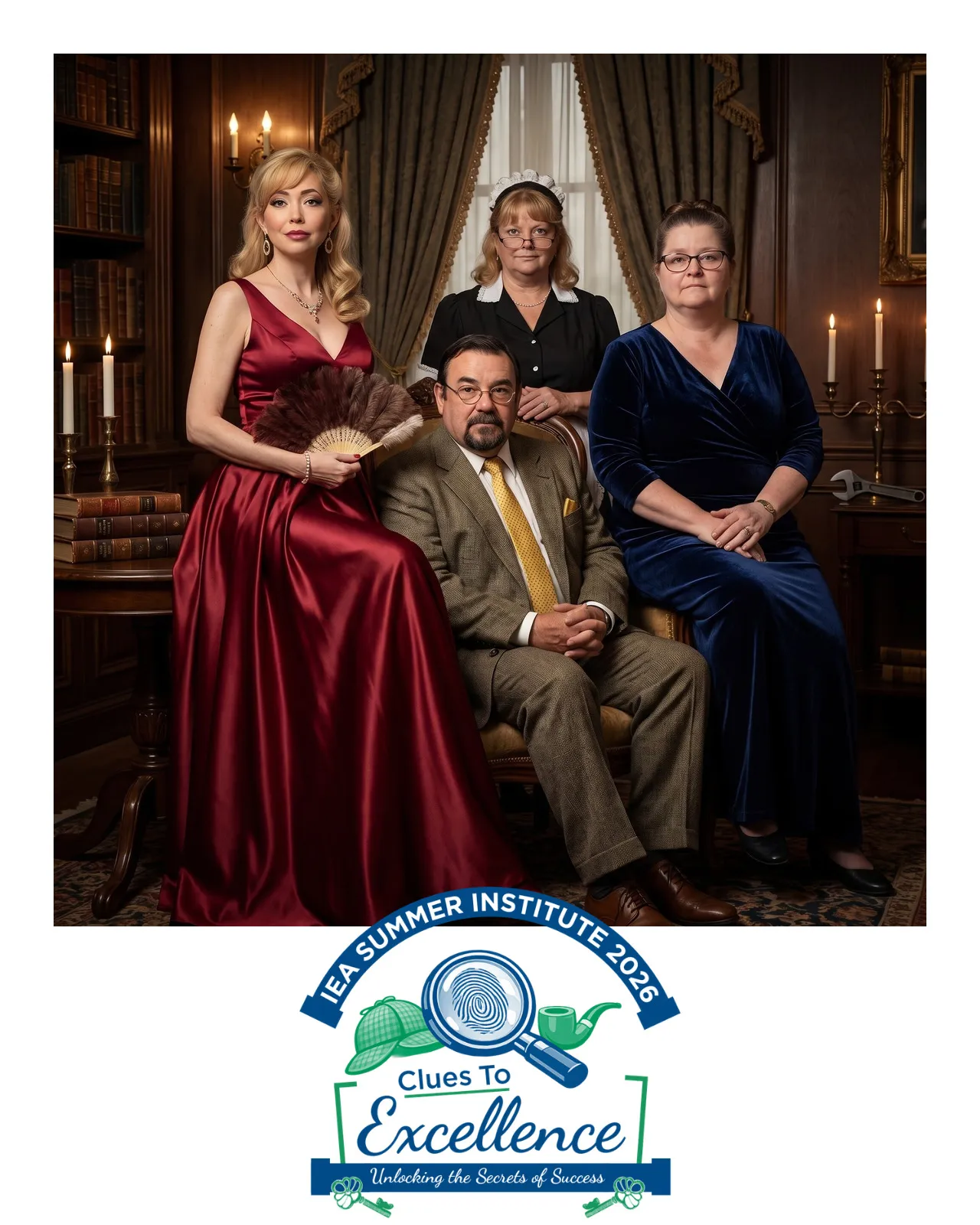 AI-enhanced photo of four people in fancy dress