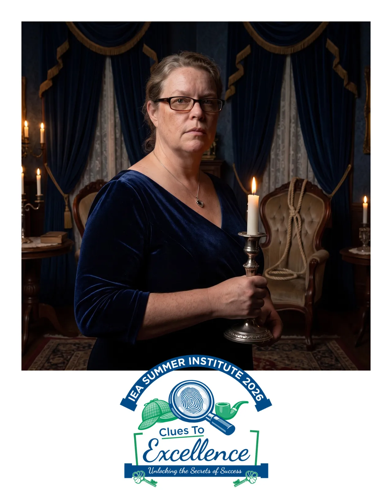 AI-enhanced photo of a woman in a dress holding a candlestick