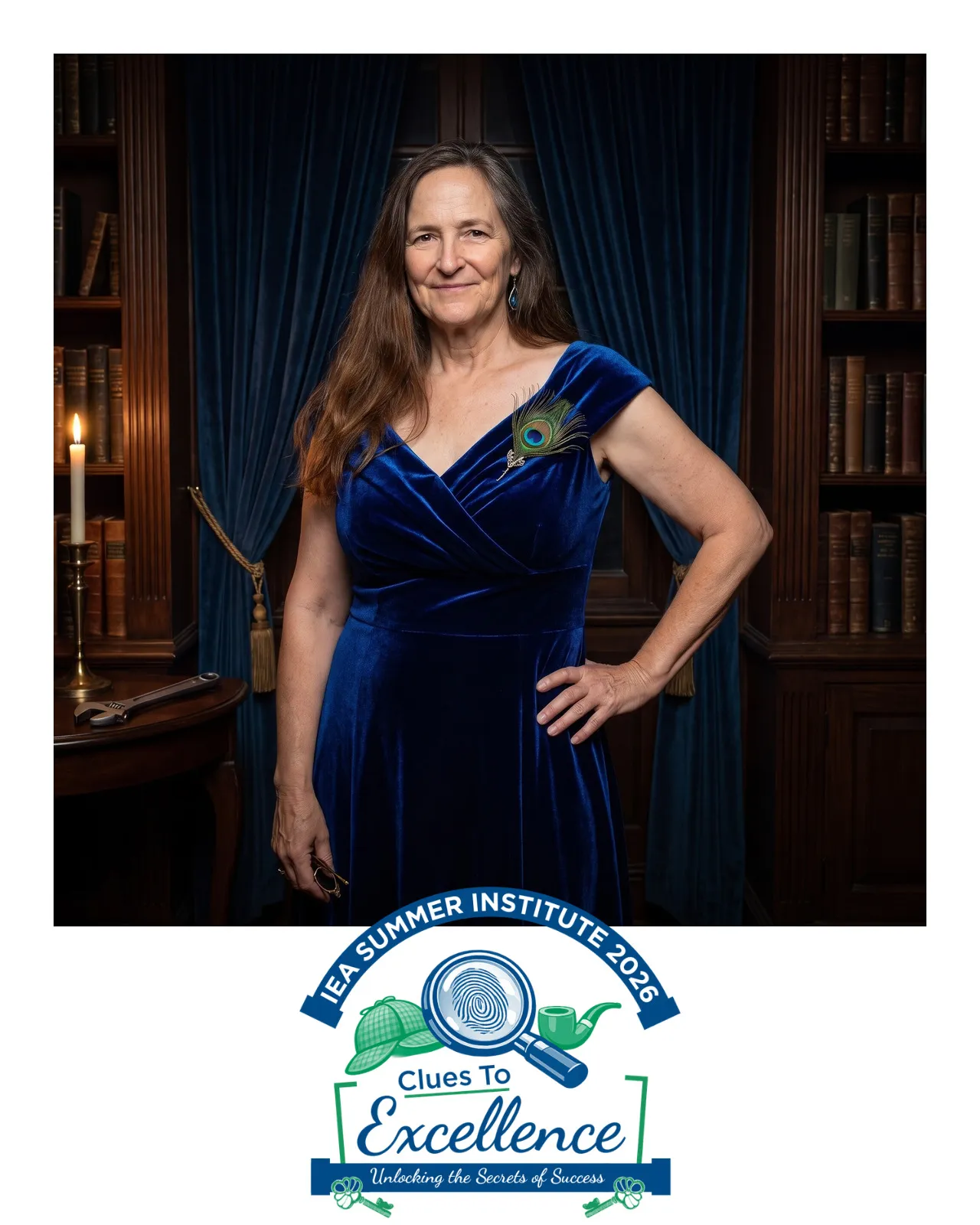 AI-enhanced photo of a woman in a blue velvet dress