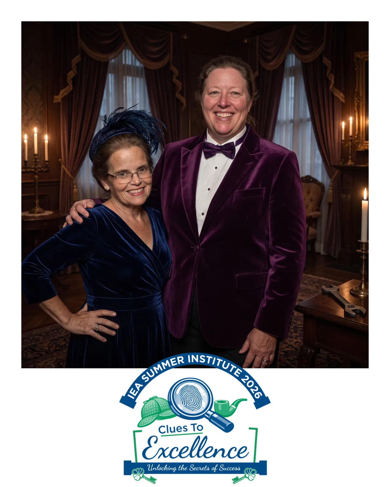 AI-enhanced photo of two people dressed as Clue characters