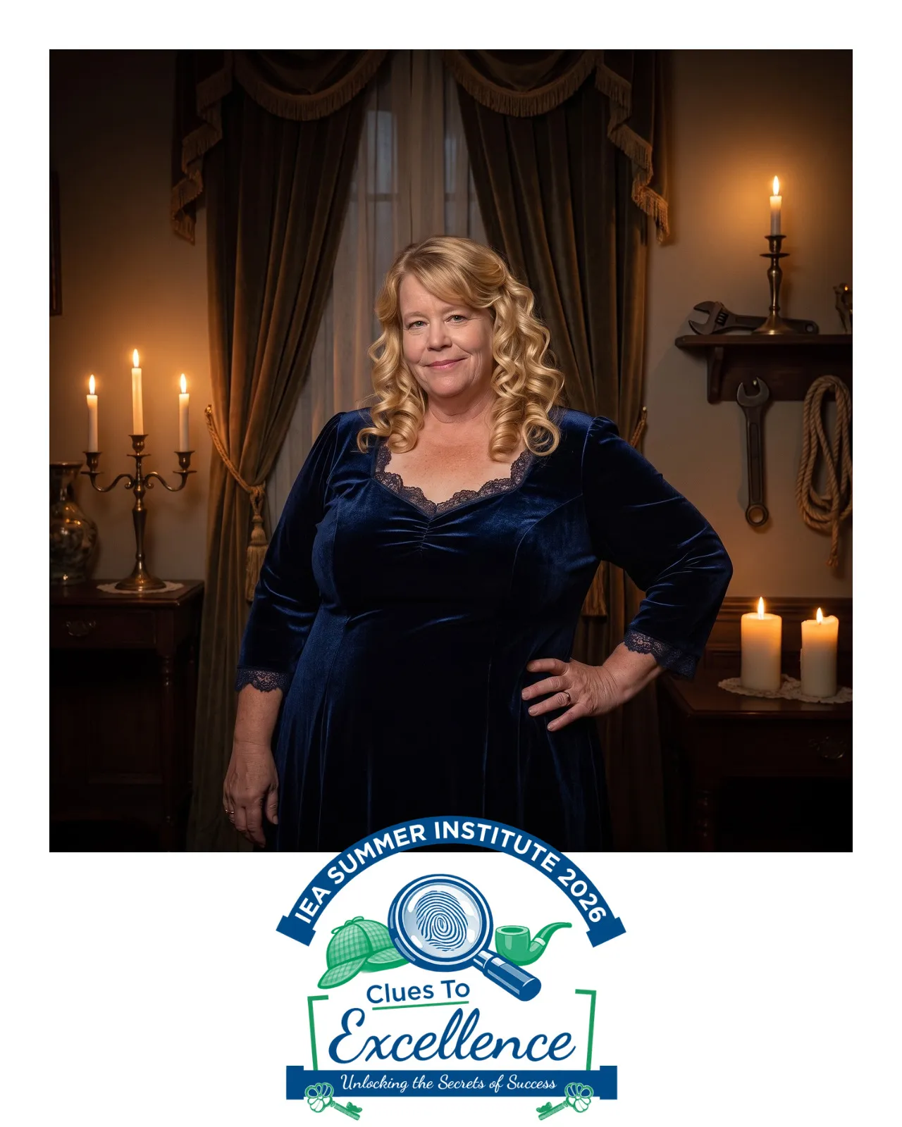 AI-enhanced photo of a woman in a blue dress
