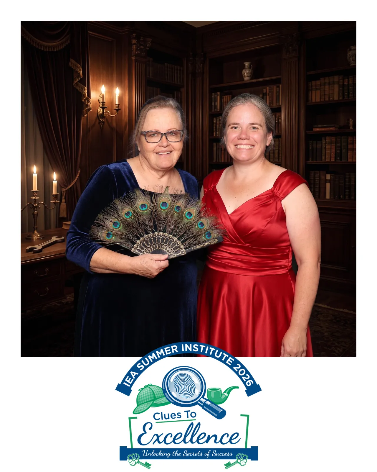 AI-enhanced photo of two women dressed as Clue characters