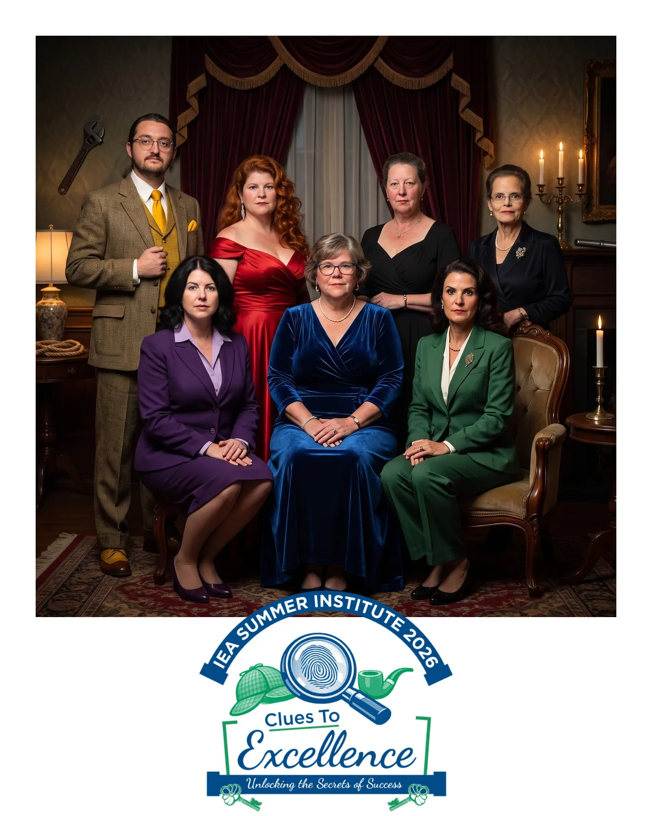 AI-enhanced photo of a group of people dressed as Clue characters