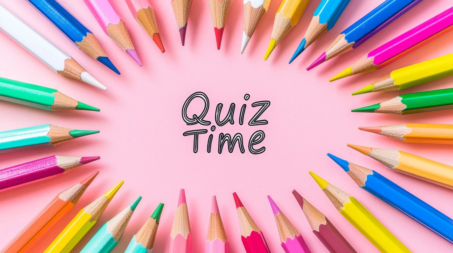 A photo illustration of colored pencils surrounding the words Quiz Time