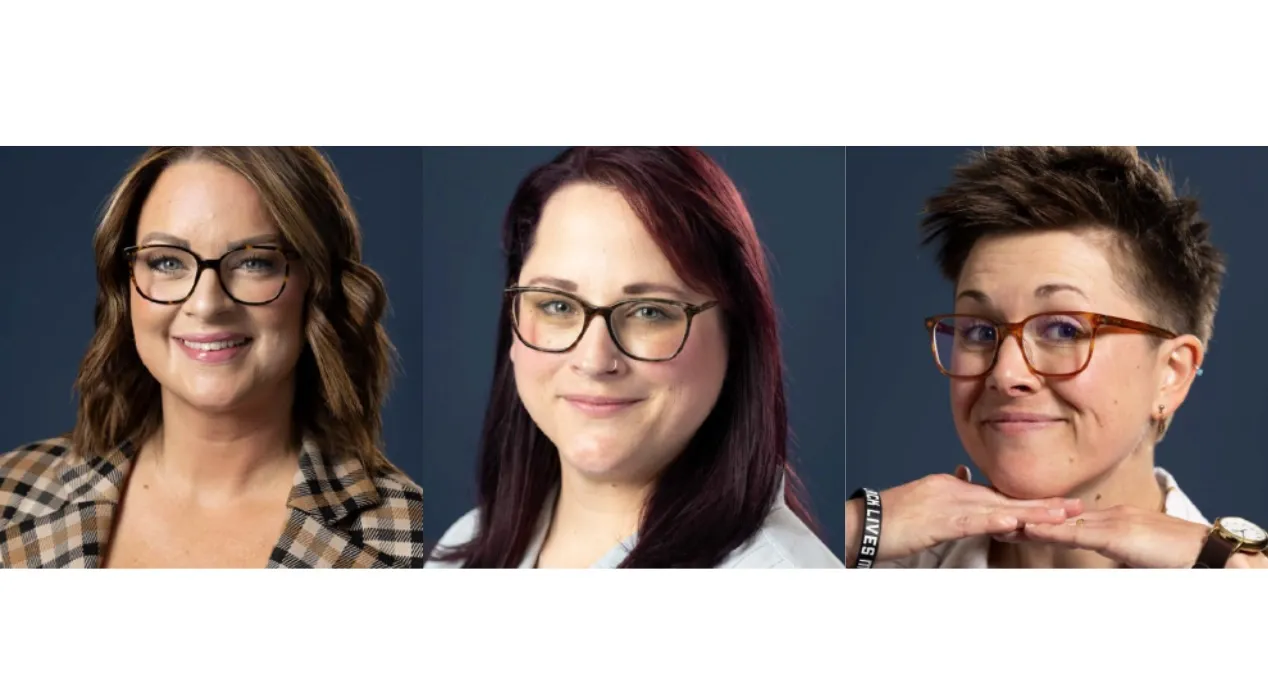 A collage of three headshots of women