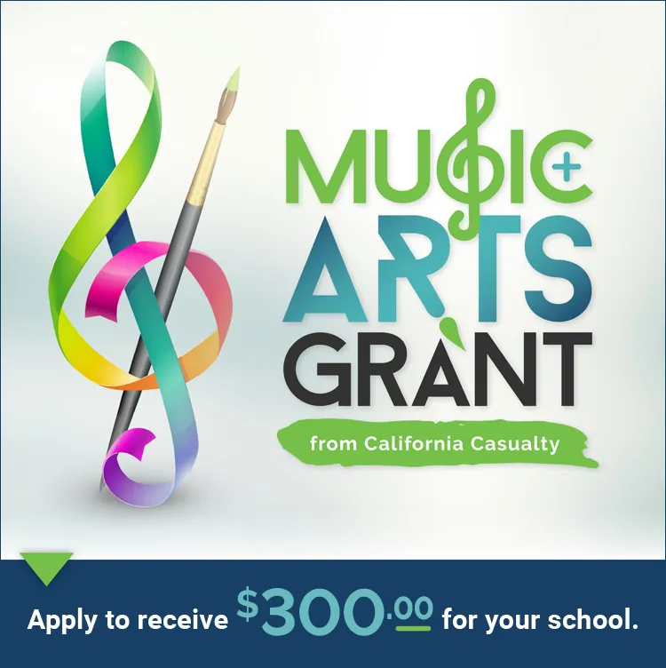 A graphic advertising a music and arts grant