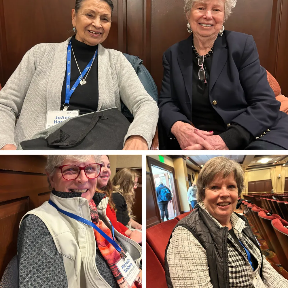 A collage of IEA retired members smiling at the camera