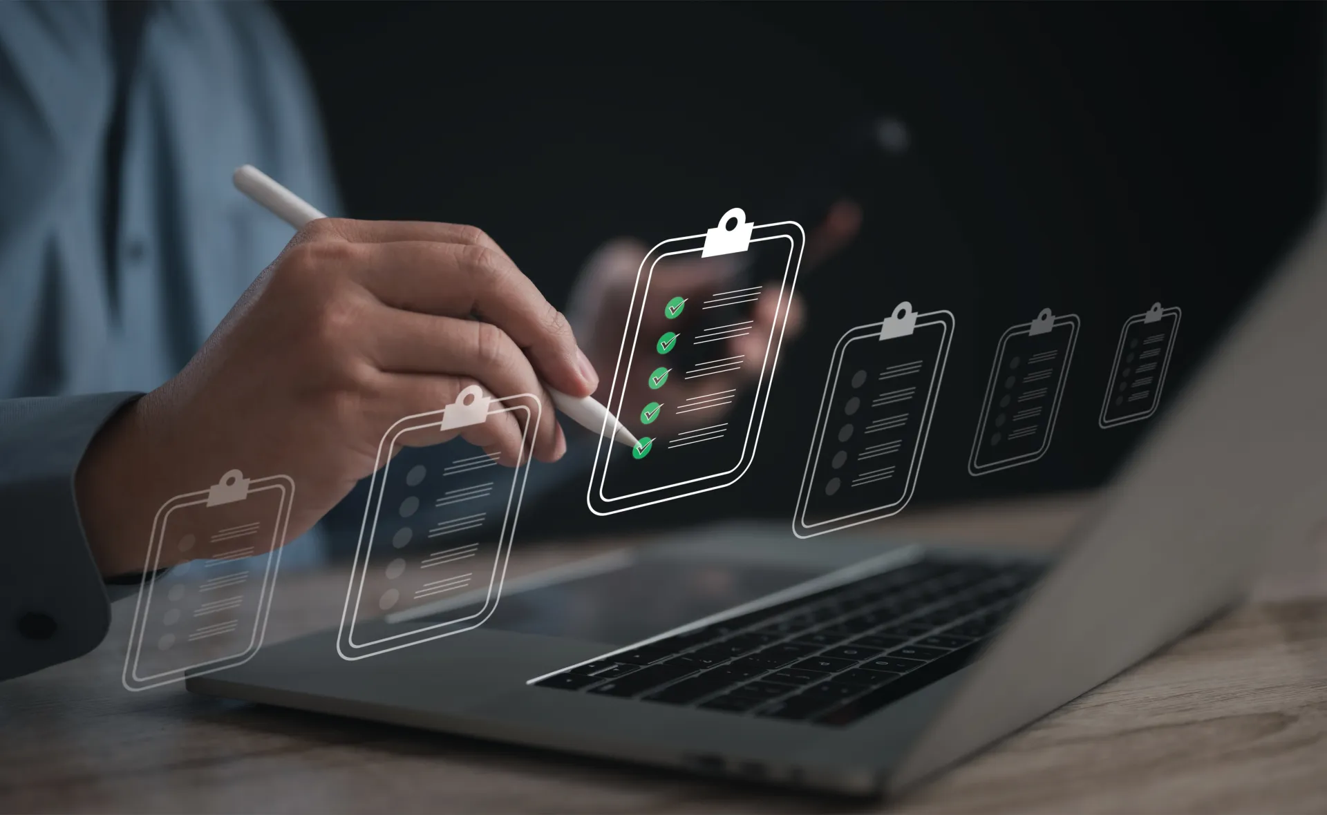 A compiled image of someone taking a survey