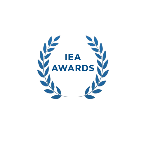 A graphic of blue laurels with the words IEA Awards