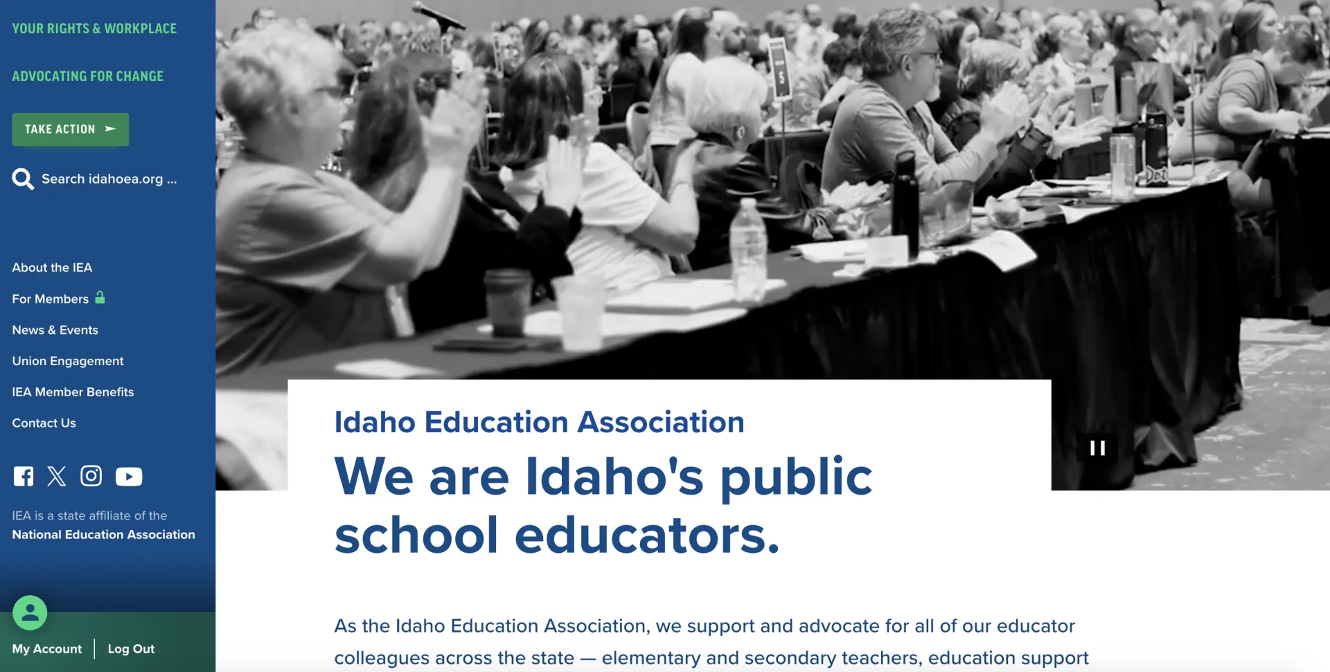 A screenshot of the IEA homepage