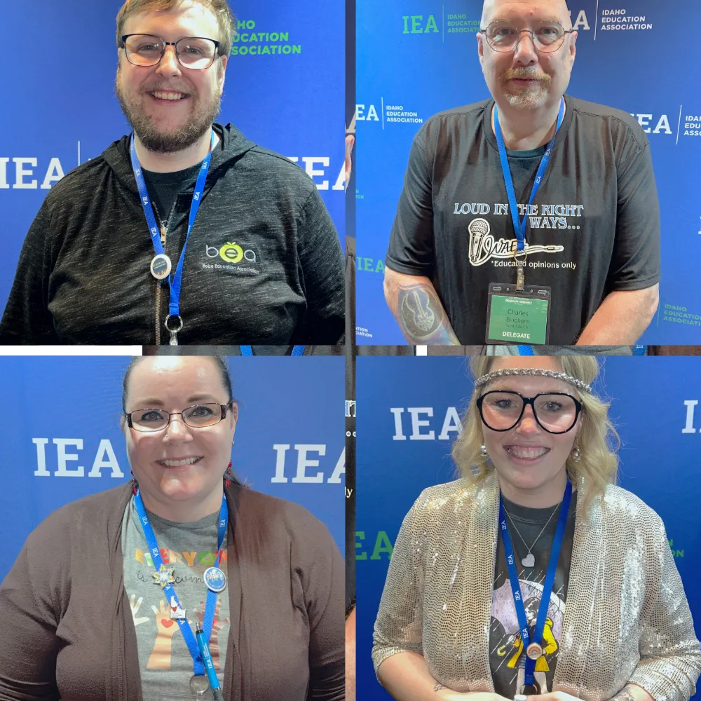 A collage of two men and two women