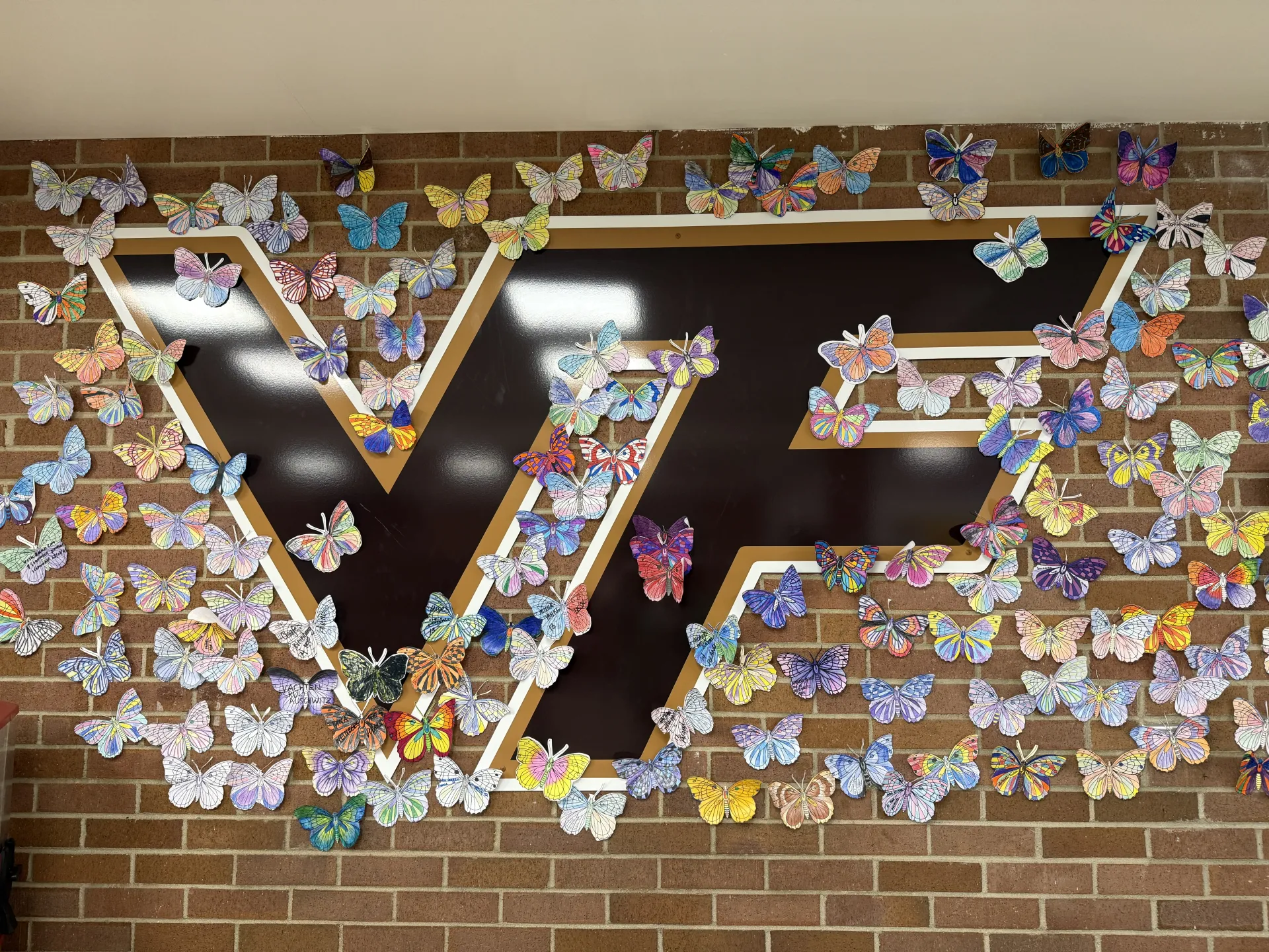 A picture of the Vallivue logo surrounded by paper butterflies