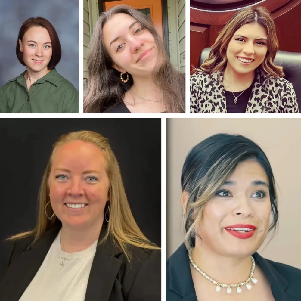 A collage of five women educators