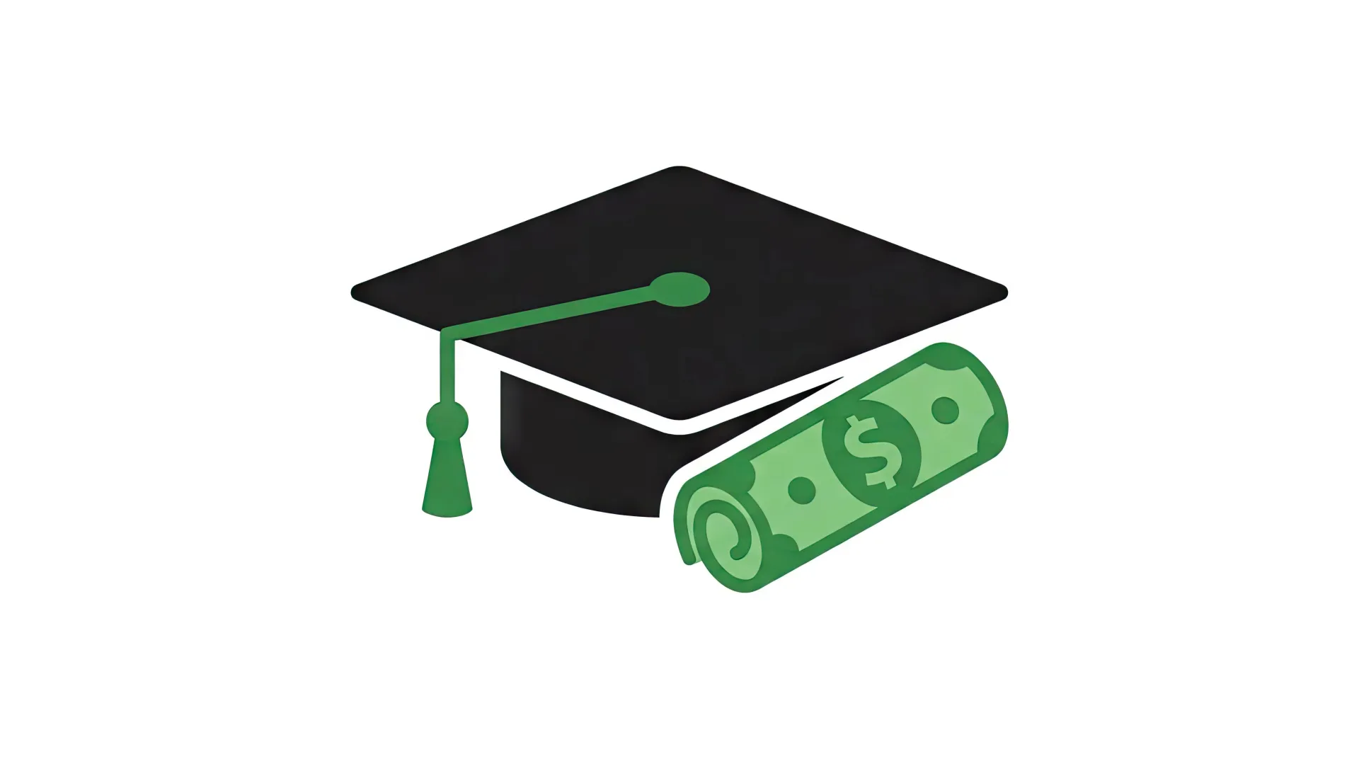 A graphic illustration of cash next to a graduation mortarboard