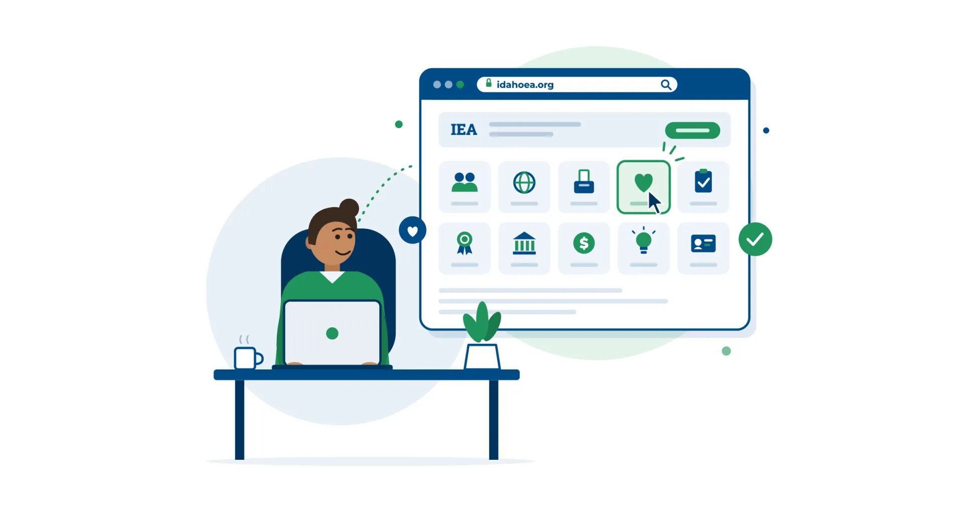 A graphic illustration of a person browsing Idahoea.org