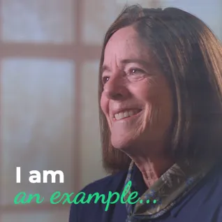 Barbara Morgan is pictured along with the text "I am an example"