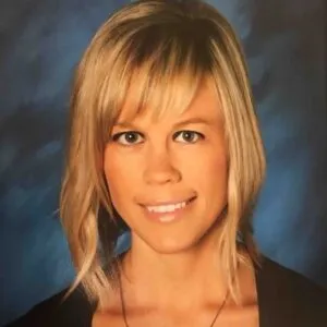 A school portrait of a woman with blonde hair