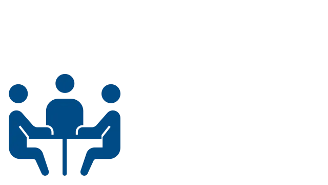 small meeting icon in blue. 