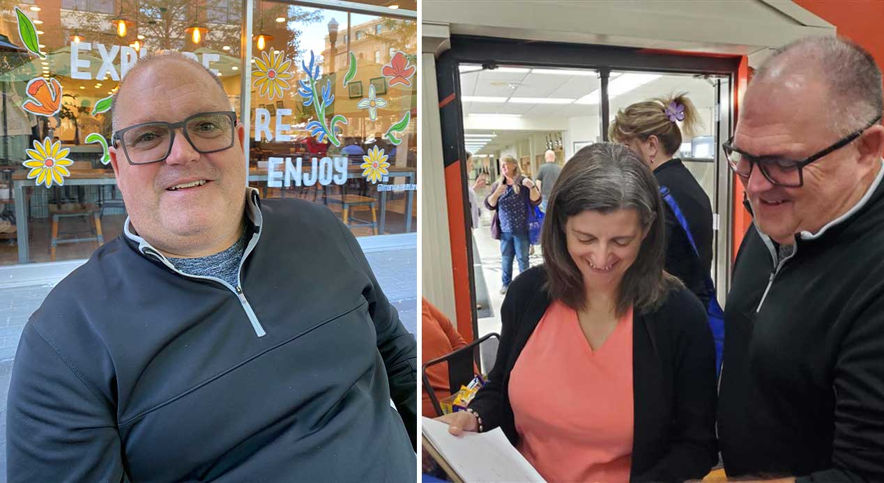 West Bonner Education Association President Mike McMahon talks with a colleague at a recent school district event.